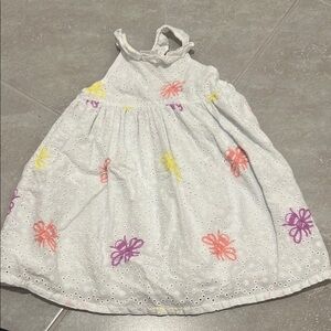 White Eyelet Kids Dress with Colorful Embroidery